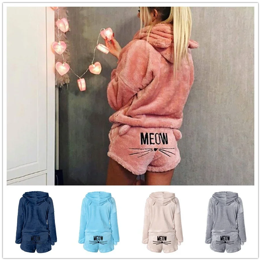 2025 New Women Pajama Sets Autumn Winter Cat Cartoon Warm Pyjamas Women Sleepwear Pijama Mujer Sleepwear Homewear Two-piece set