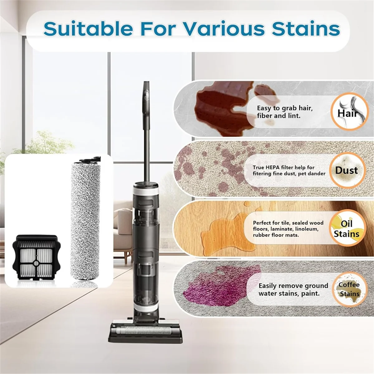 A58E-Сменная щетка-ролик и фильтр HEPA для Tineco IFloor 3 и IFloor One S3, детали беспроводного пылесоса для влажной и сухой уборки