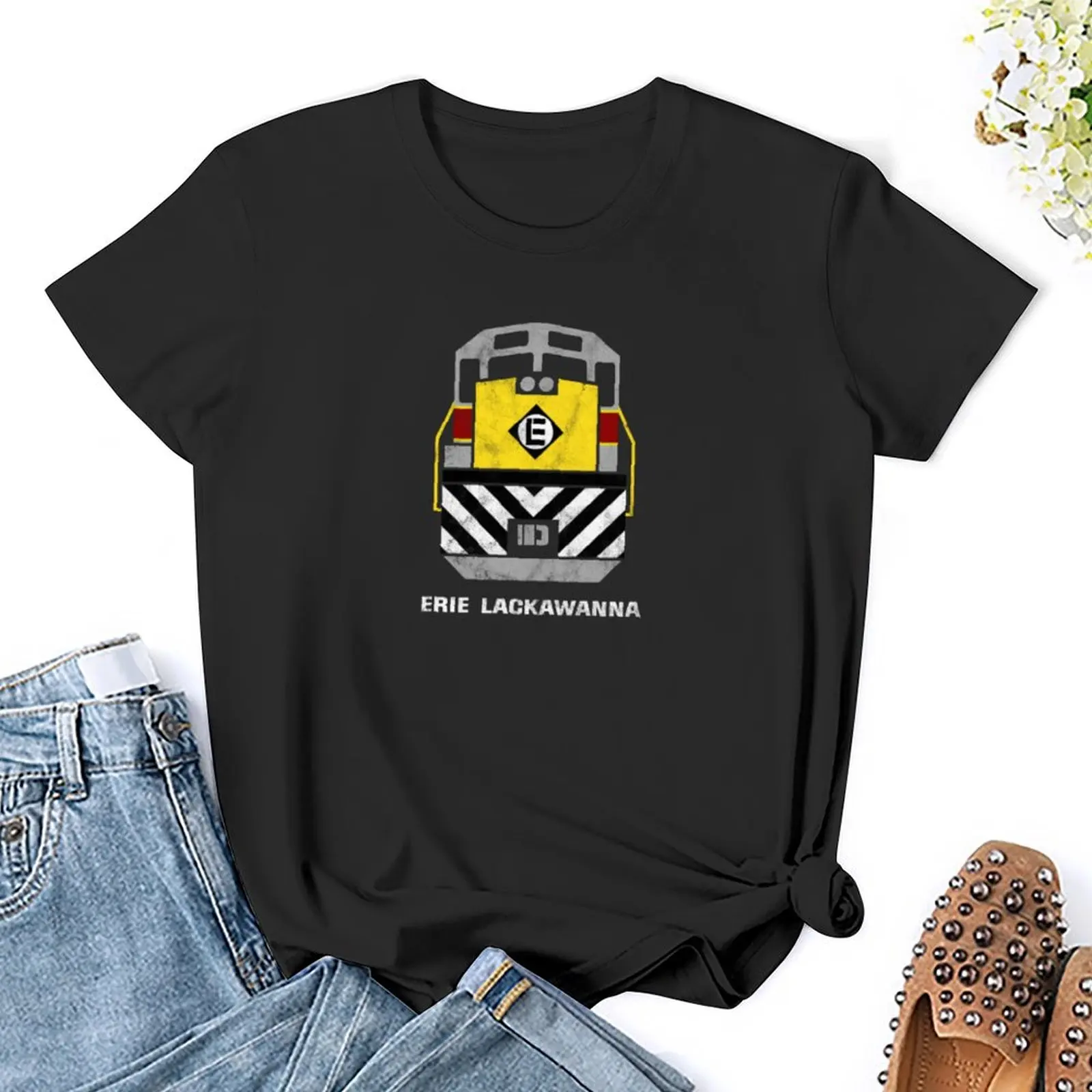 Retro Erie Lackawanna Railroad Train Engine T-Shirt tees funny white t-shirt dress for Women sexy