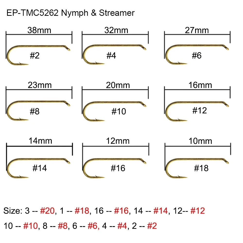 100pcs Eupheng EP-TMC5262 Nymph Streamer Fly Fishing Hooks Forged Bronze Color Quality DIY Flies Accessories Fly Hook New