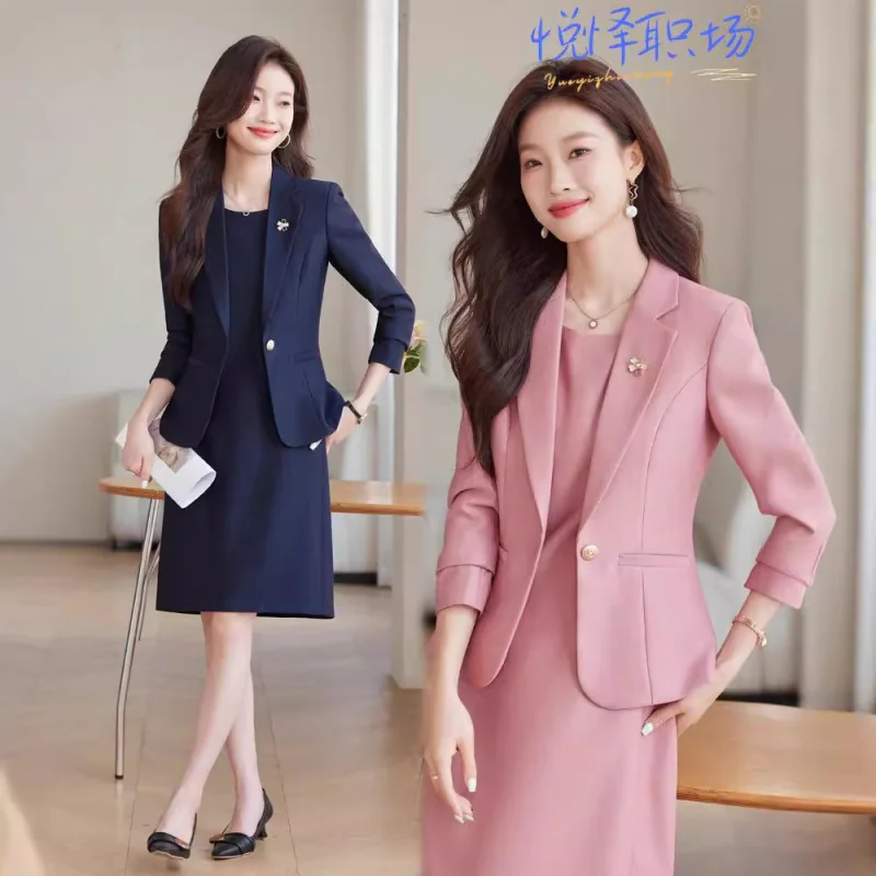 Blue suit dress suit for women autumn and winter2024new high-end temperament business wear overalls suit skirt