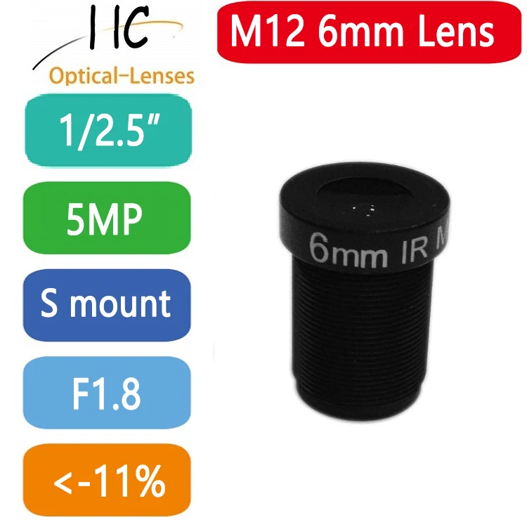 5 MegaPixel M12-Mount 6mm 1/2.5'' format board lens F1.8 fixed Iris FA/Machine Vision lens CCTV lens