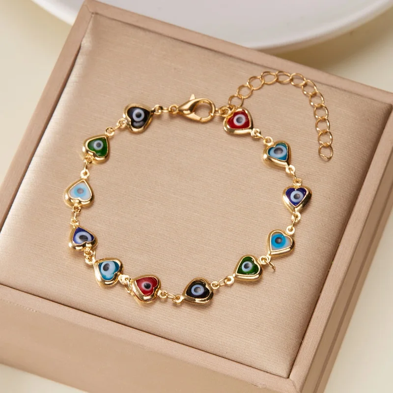 Vintage Gold Farbe Kette Armband für Frauen Elegante Schwarz Zirkon Herz Blume Kirsche Armband Hochzeit Party Mode Schmuck – Detail 13