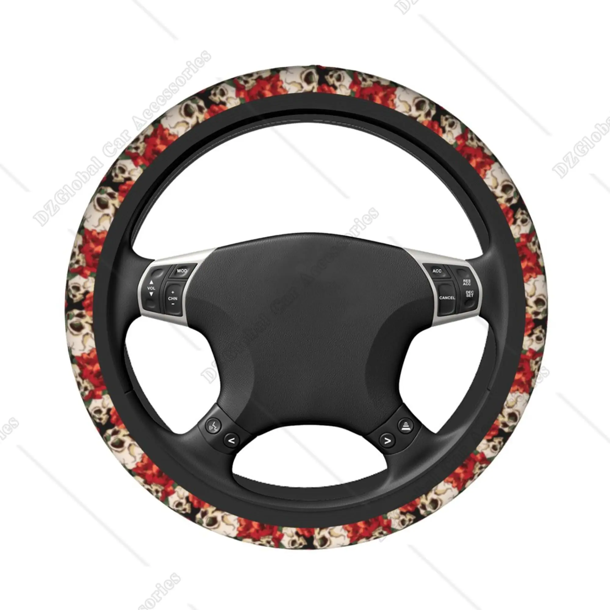 Skull Red Flower Steering Wheel Cover Neoprene Universal 15 Inches Car Steering Wheel Protector for Women Men Car Decoration