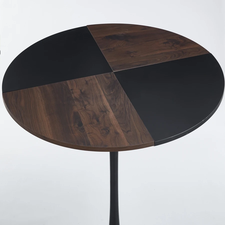 47.2 Inch Tulip Round Dining Table, Mdf Black And Brown Dining Table, Strong And Reliable Metal Legs, Easy To Assemble