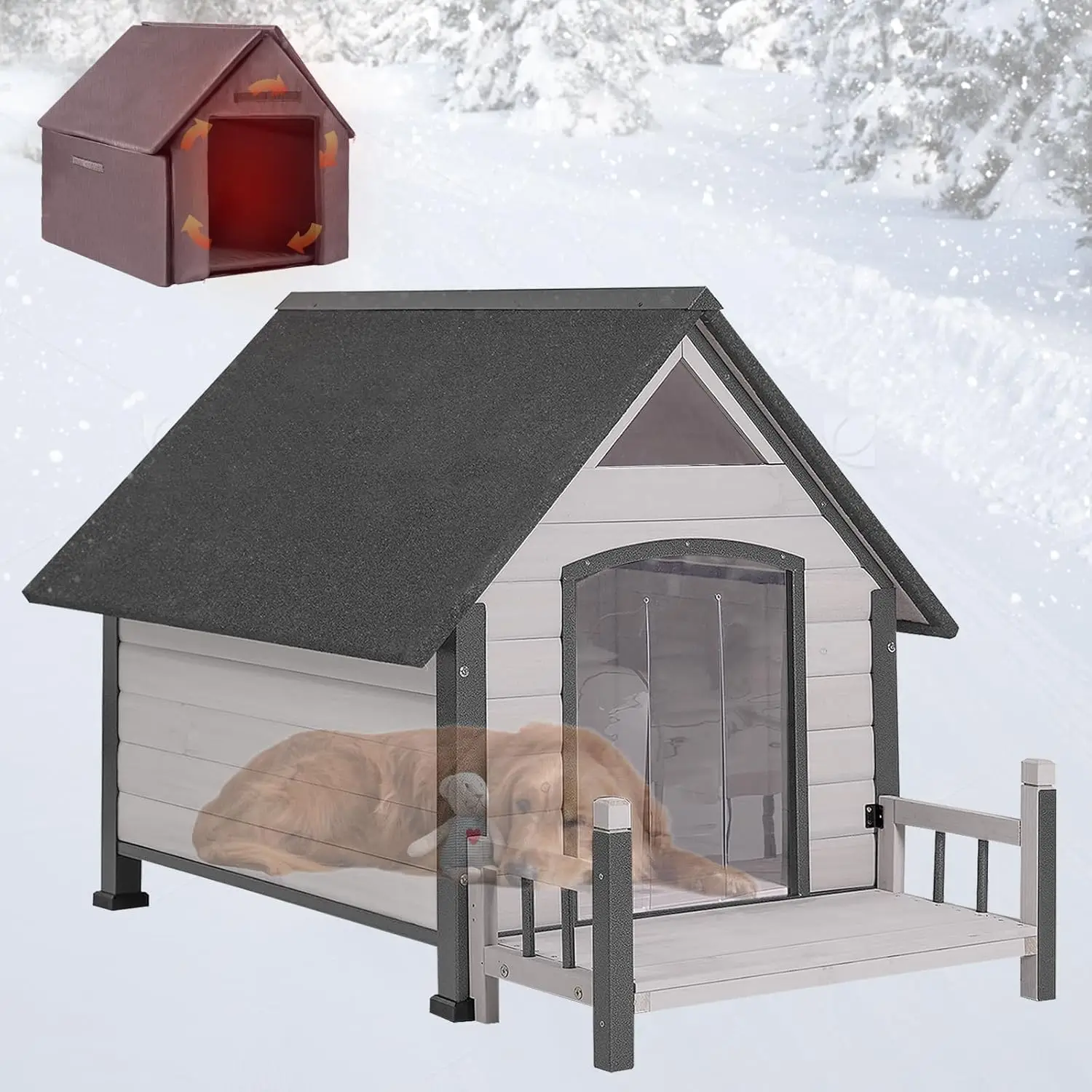 Dog House Outdoor Insulated Dog Kennel Outside for Large Breed 50.87