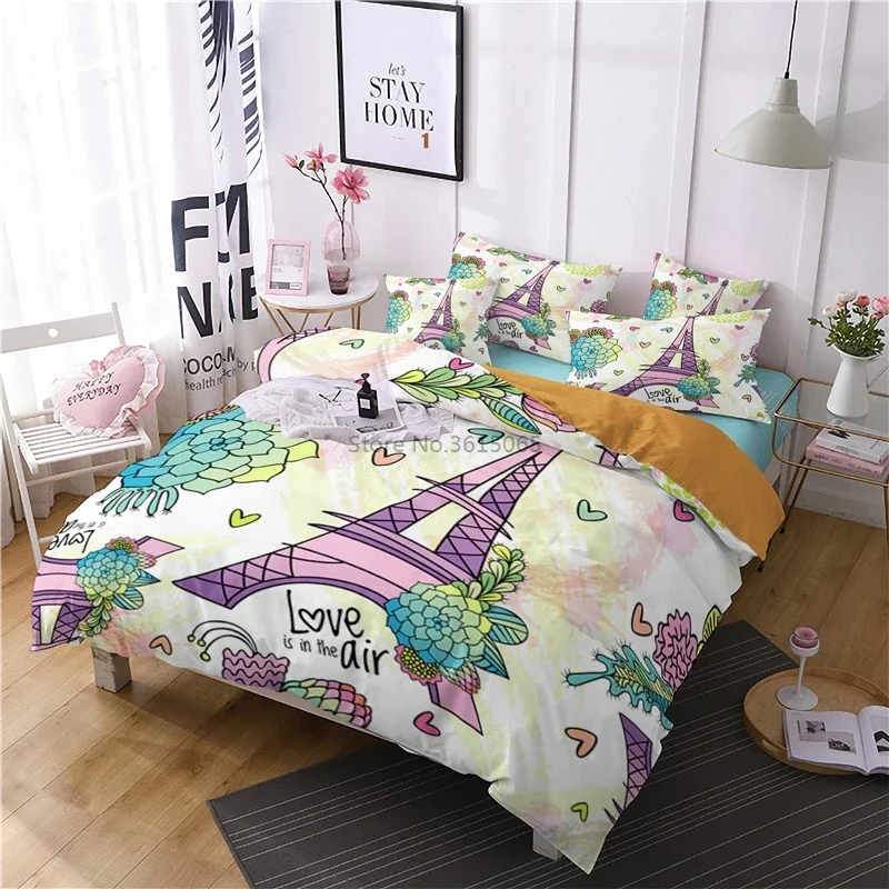 Popular Spring Green The Eiffel Tower Printed Bedding Set 3d Duvet Cover Set Pillowcase Twin Full Queen King Single Double Size