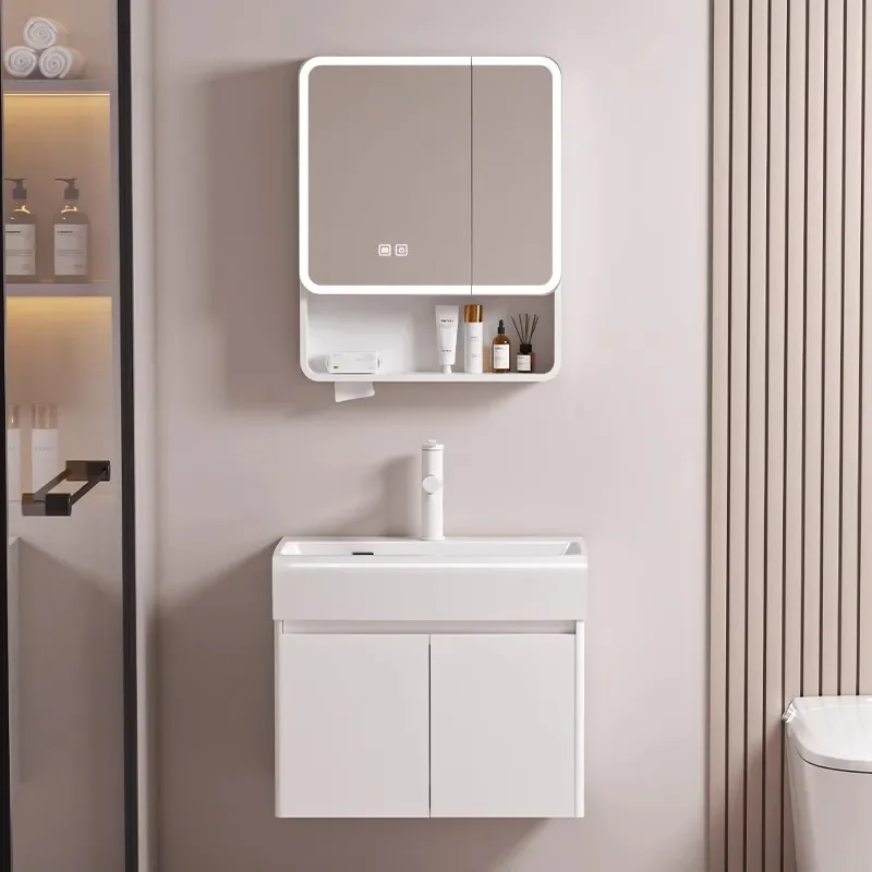 Small Apartment Curved Bathroom Cabinet Deepened Wash Basin Space Saving Honeycomb Aluminum Vanity Combined Toilet Sink Unit