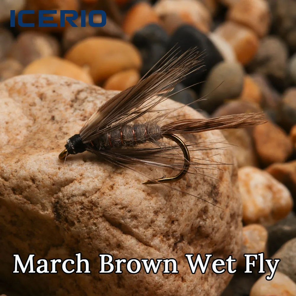 ICERIO 5PCS # 12 Hare's Dubbing March Brown Wet Fly Soft Hackle Mayfly Nymph Emerger, Señuelo de Pesca para Trucha y Pescado Blanco