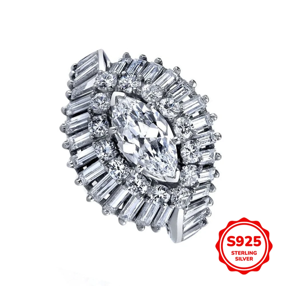 

Fashionable Personality S925 Silver Full Diamond Imitation Eyes Rectangular Synthetic Zircon Couple Ring
