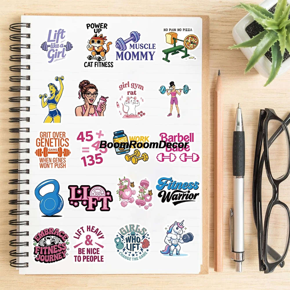 60PCS Fitness Print Sticker Notebook Skateboard Motorcycle Luggage Laptop Skateboard Phone Cartoon Supplies Decals Sticker