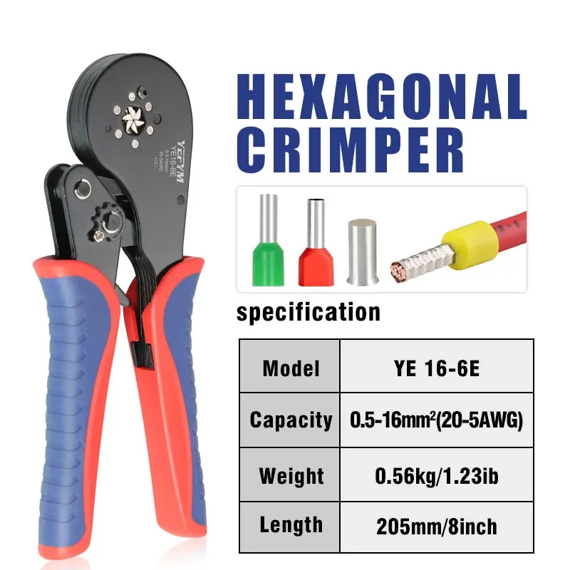 Crimping Pliers Ferrule Sleeves Tubular Terminal Tools YE 16-6 0.5-16mm²(20-5AWG) Wire Crimper Household Electrical Sets