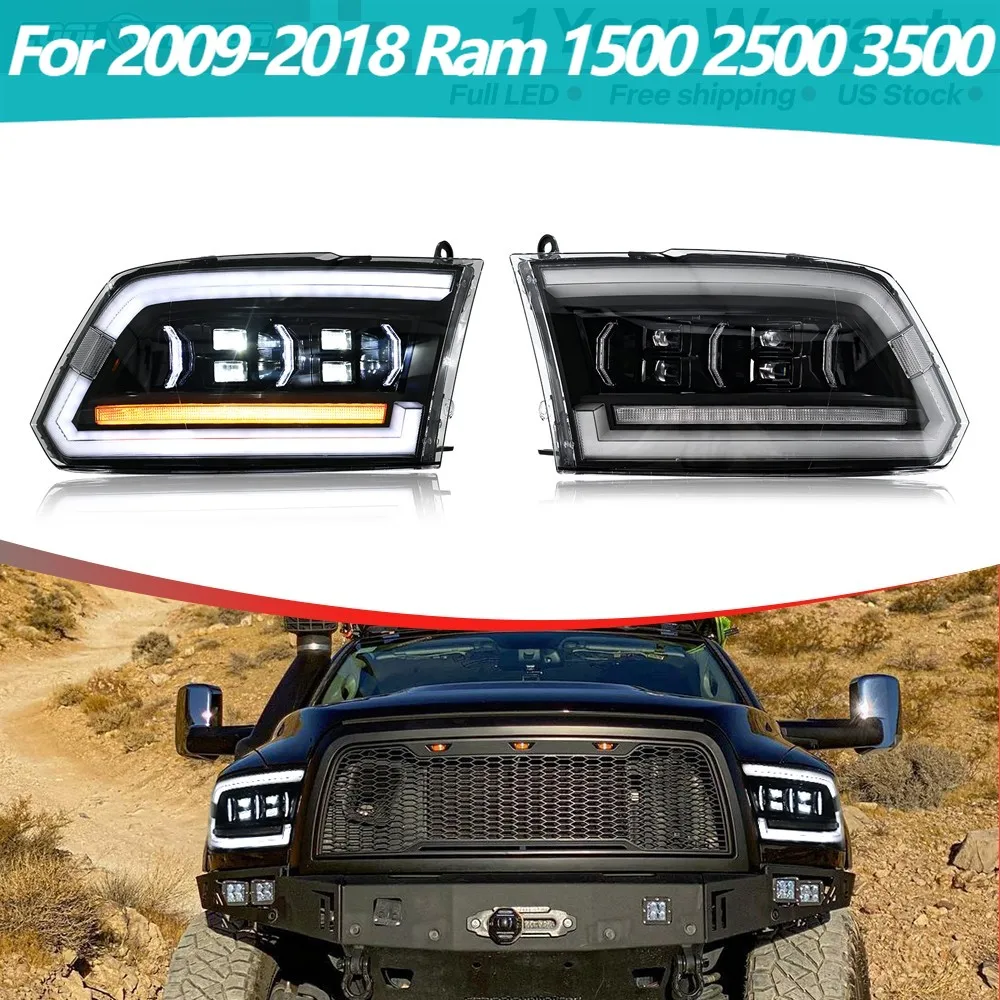 

Светодиодные фары в сборе для Ram 1500 2500 3500 2009-2018, светодиодные DRL 2 * двойные фары проектора, обновленные 2 *