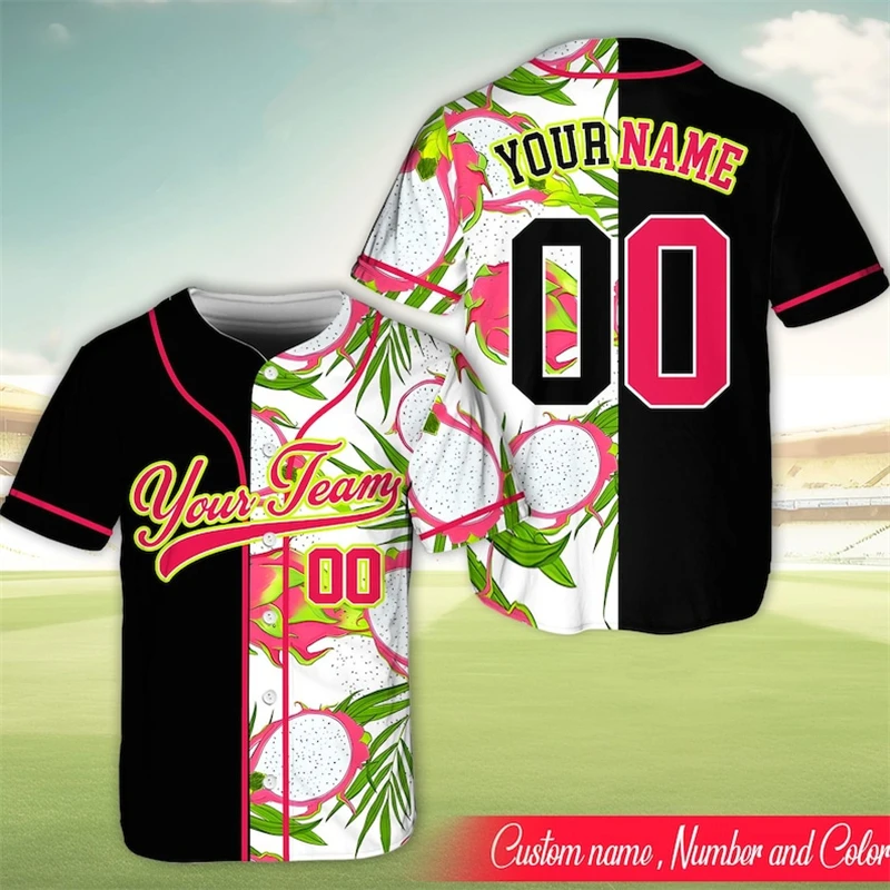 Custom Name Number Summer Fruit Print Baseball Jersey For Men Women Hawaiian Fashion Player Uniform Unisex Sports Baseball Tees