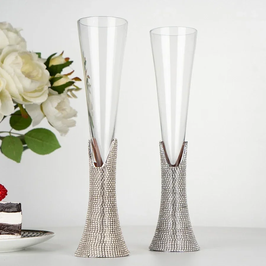 2Pcs 150ml Hand Blown Clear Crystal Glasses For Wedding Housewarming Toasting Parties Fashion Champagne Flutes Glasses