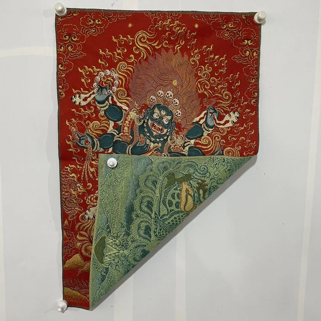 Decoration Hanging Painting Tibetan Buddhism Mahagala Six Armed Protector God of Wealth Statue Tangka Embroidery