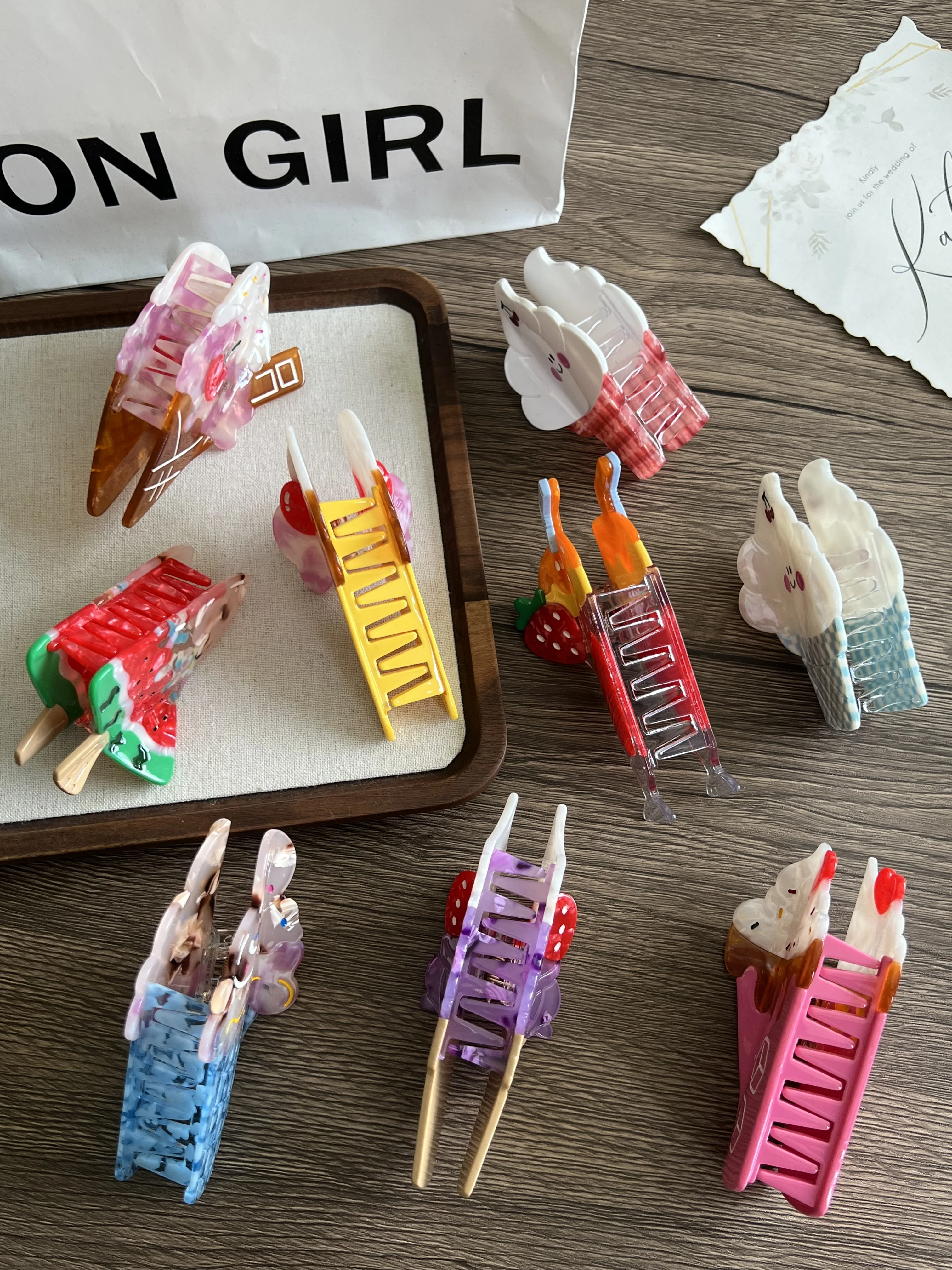 Заколки для волос с когтями для мороженого и холодного напитка. Уникальный и повседневный летний семейный стиль. Ацетат, ручная работа. Высокое качество. Мода -