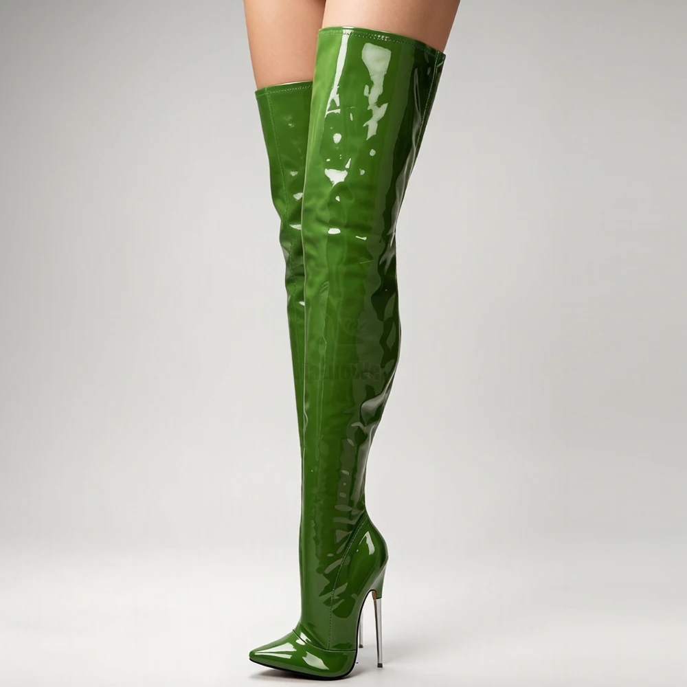 Jialuowei Crotch Boots with Stiletto Heels Women Winter Boots Patent Leather Black Stretch Thigh High Boots Plus Size