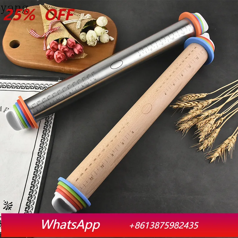 

LMM stainless steel rolling pin with scale adjustable size thickness kneading flour stick baking tool