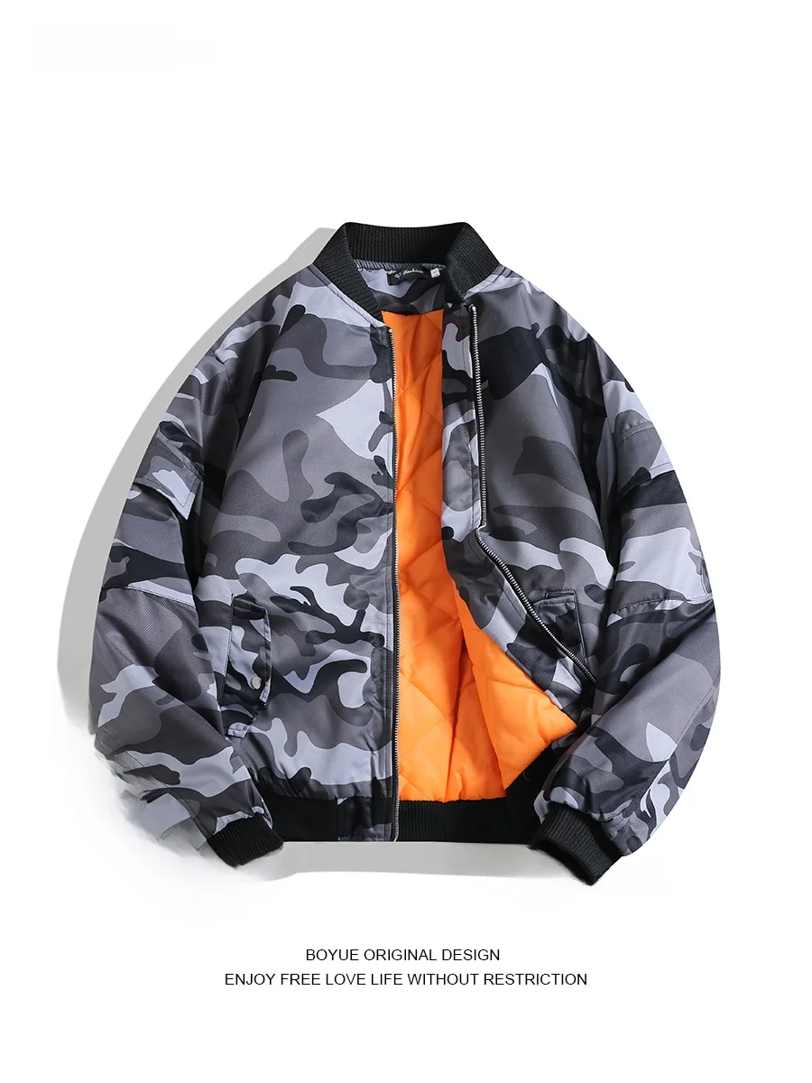 

Boyue American High Street Snow Камуфляж Пилот Хлопковая куртка для мужчин Свободный крой Теплая бейсбольная верхняя одежда Пальто