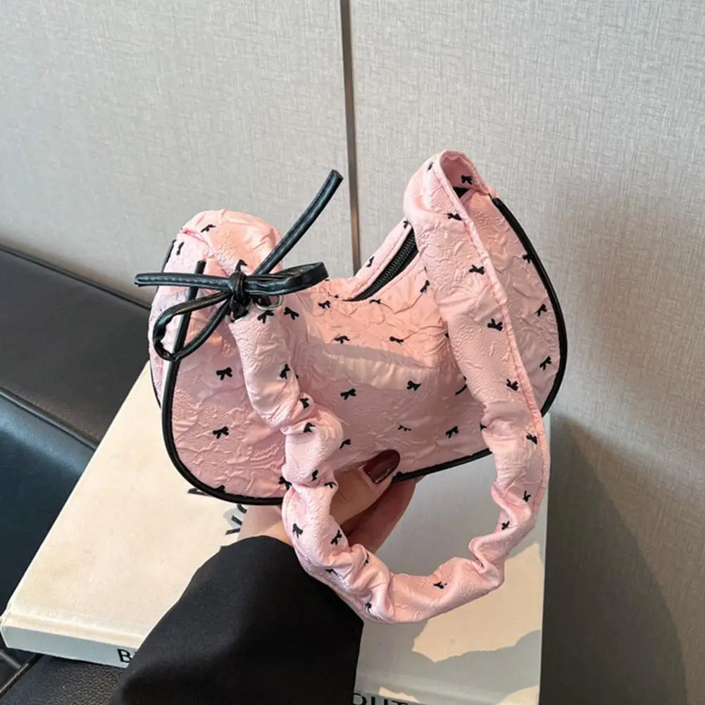 الوردي الأبيض حقيبة كتف سعة كبيرة Bowknot حقيبة لطيف تحت الإبط محفظة للفتيات في سن المراهقة مدرسة كلية الزي غير رسمي L1Q0 #4