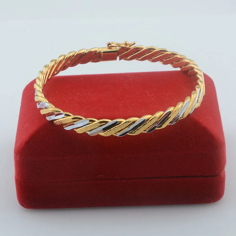 2 Style Women Bride Yellow Gold Color Bangle Carving Mixed White Openable Wedding Jewelry