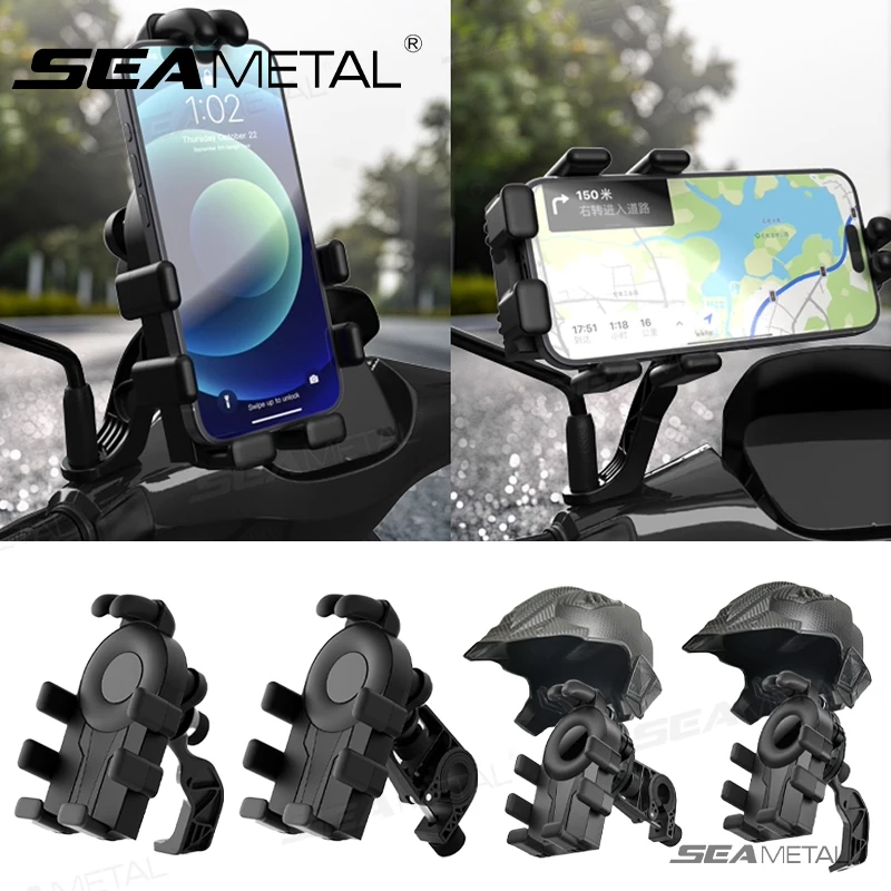 

SEAMETAL Motorcycle Cell Phone Holder GPS Shockproof Smartphone Handlebar Rearview Mirror Mount Airbag Shock Absorber Bracket