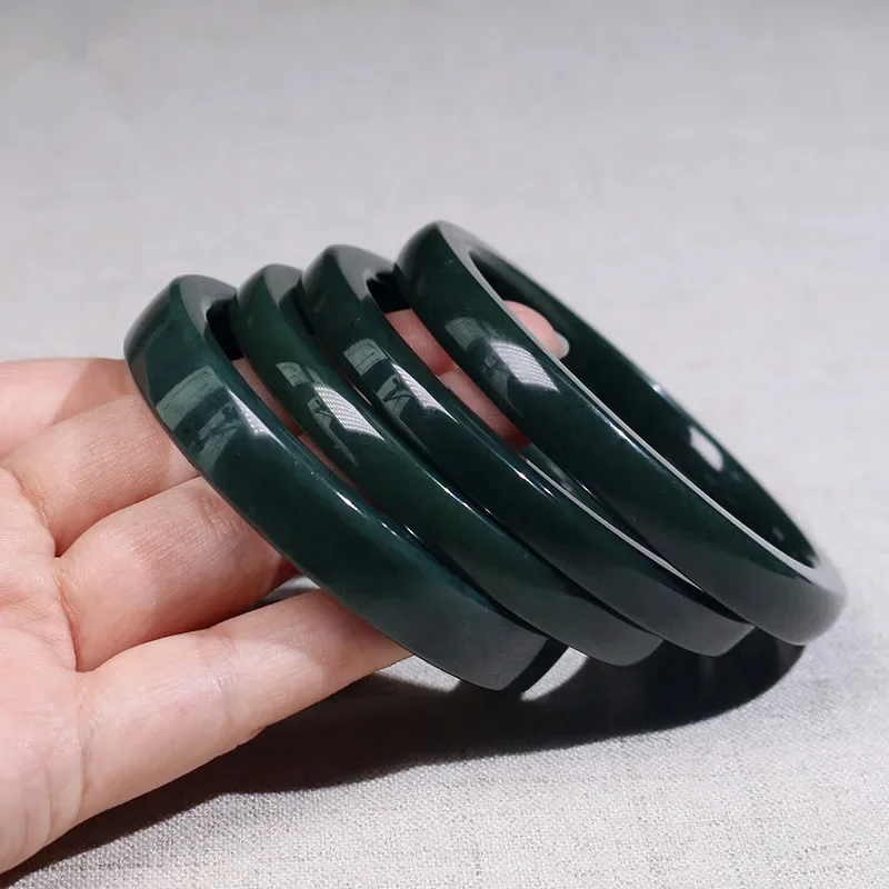 

Natural Hetian ink jade bracelet dark green square strip women's jewelry