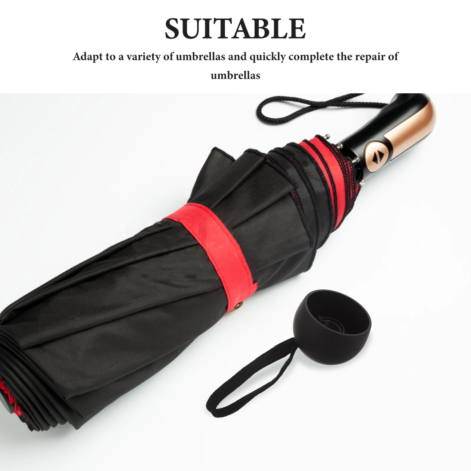 Umbrella Handle Replacement 2 Pack Black Plastic Semi Sphere 13 to 14 mm Thread for Folding Travel Umbrellas