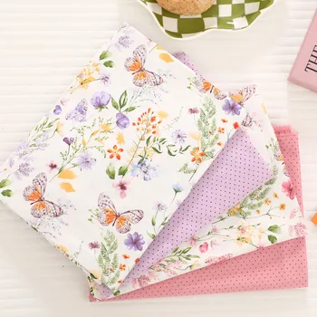 바느질 공예용 핑크 나비 꽃 도트 프린트 코튼 원단, 퀼팅 베이비 드레스, DIY 패치워크, 수제 티슈, 신제품 