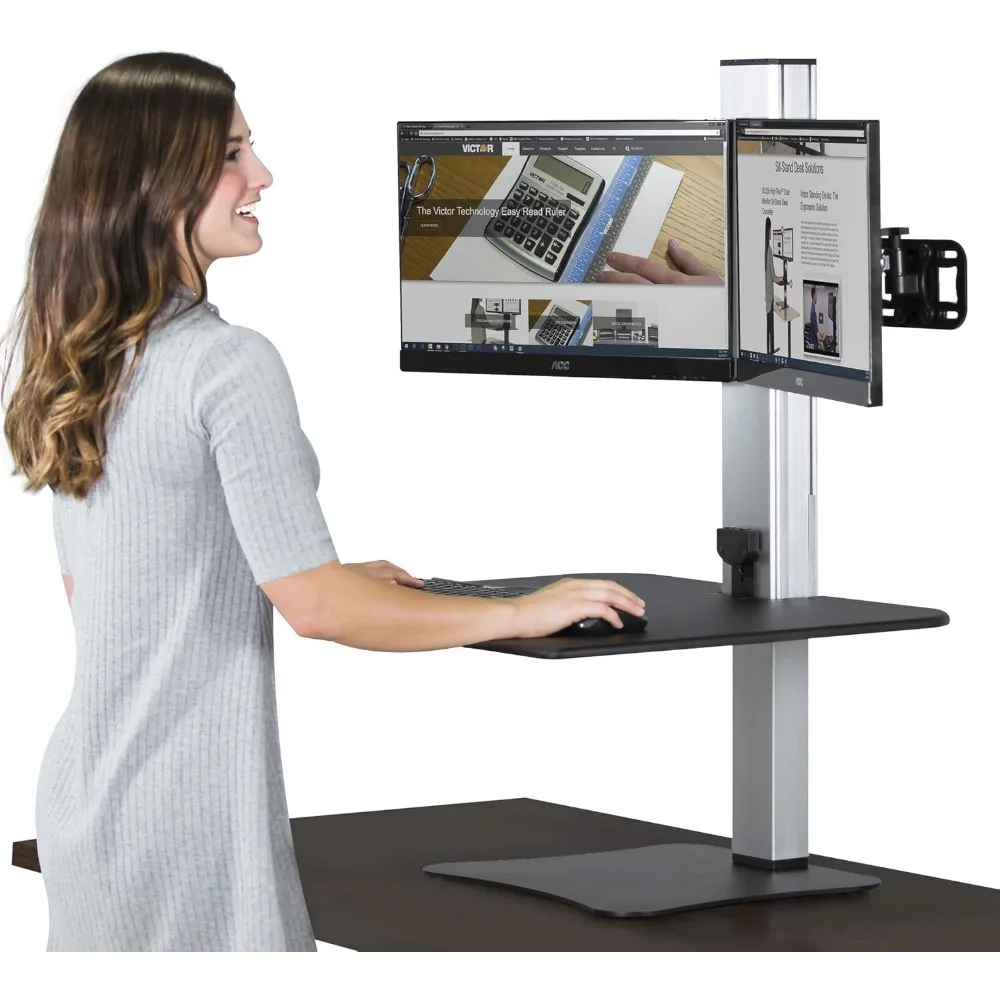 

Electric Height-Adjustable Dual Monitor Desk, Black, 28" Wide Surface, Standard Desk Compatible, Monitor Mount Included