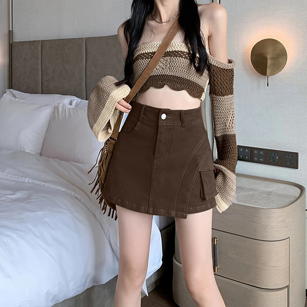 

Simple Solid Color Mini Denim Pants Summer Trend High Waist A-line Versatile Shorts Female Daily Out Commute Jeans