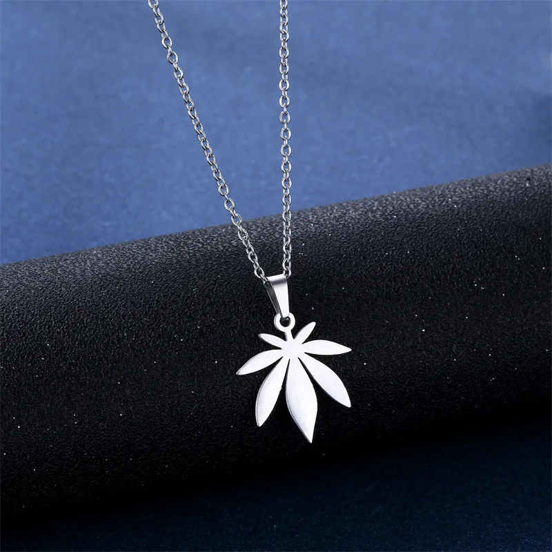Stainless Steel Necklace For Women Man Maple Leaf Choker Pendant Chain Necklaces Engagement Jewelry korean Fashion NEW image 3