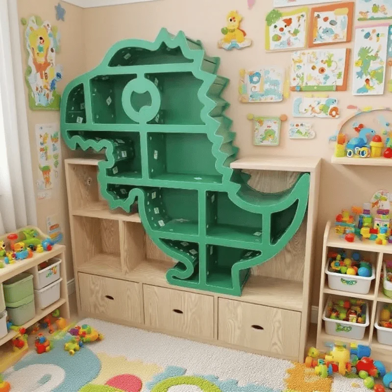 Dinosaur-Shaped Storage Cabinet, Kids Animal Furniture for Nursery Playroom, 2-in-1 Design, Multifunctional Organizer Toy Box