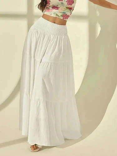 Imagen 2 del producto Falda larga escalonada a la moda para Mujer, Faldas informales de Color sólido con cintura elástica, ropa de calle para vacaciones, Jupes largos