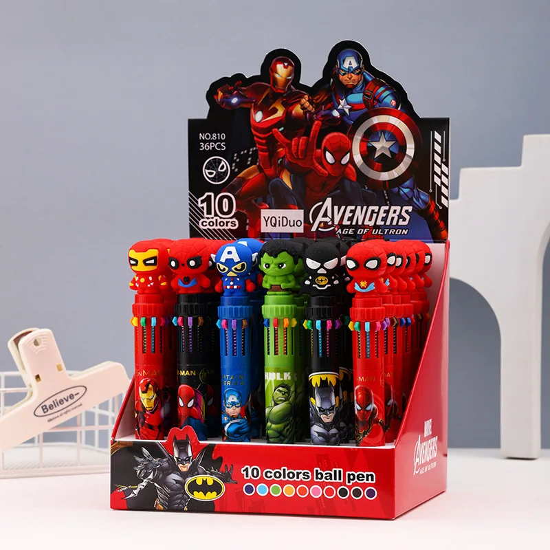 6-36pcs-new-avengers-ten-color-ballpoint-pen-spider-man-boys-super-cool-colorful-hand-pen-cartoon-stationery-supplies-gift