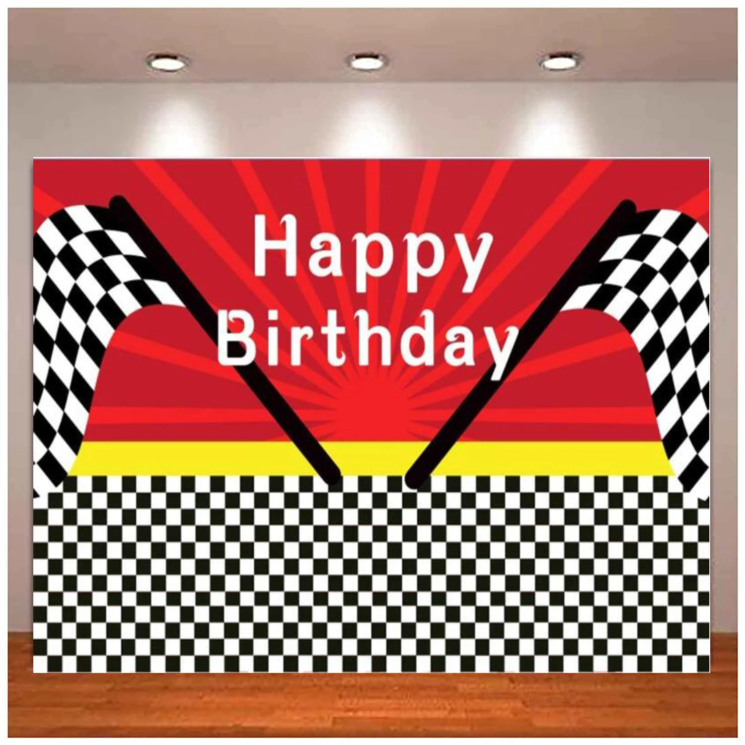 

Boy Man Auto Racing Birthday Party Photography Backdrop White Black Grid Flag Red Background Photo Booth Props Banner Poster