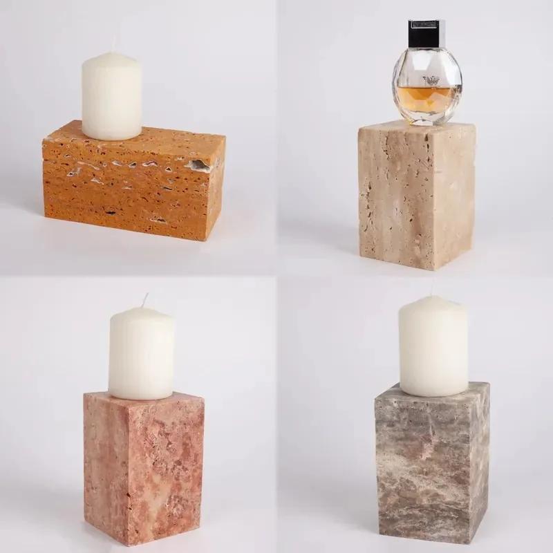 Premium Tiramisu Travertine Marble Display Base Natural Stone Rectangular Decorative Cube Original Decorative Props