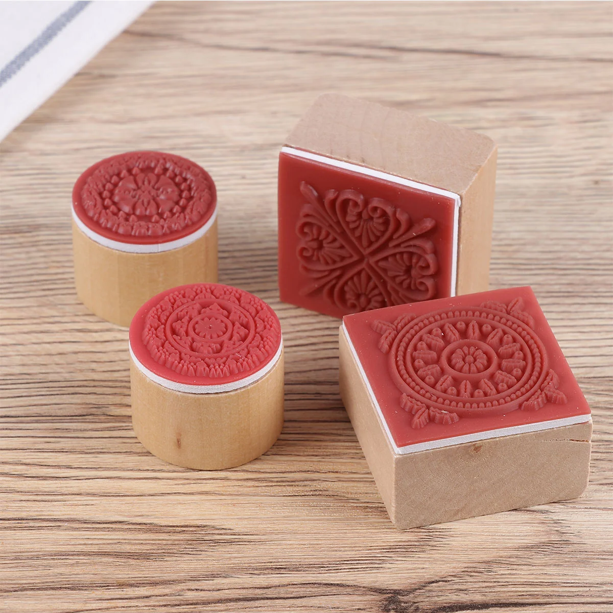 12 Pcs Round and Squares Stamps DIY Craft Lace Floral Decorative Retro Wooden Seal