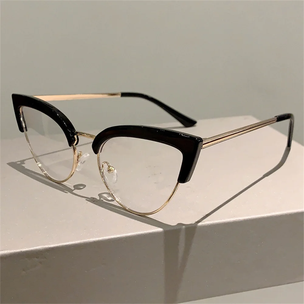 2024 Vintage Cat Eye Anti Blue Light Glasses New Stylish Semi Metal Rim Women Eyewear Trendy Brand Design Computer Eyeglasses images - 6