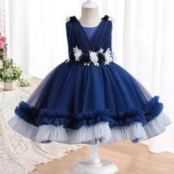 Baby dress 0-4 old girl flower bow princess dress children's fluffy gauze cake dress carnival birthday performance costume