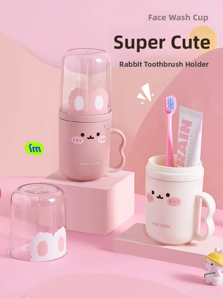

Portable Two-In-One Travel Toothbrush Cup Couple Student Toothpaste Cylinder Set Mouthwash Cup Cartoon Style Plastic Material