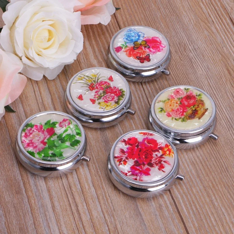 Pill Medicine First Aid Health Care Storage Floral Print Box Container Organizer Creative Pill Box Three Compartment Pill Box