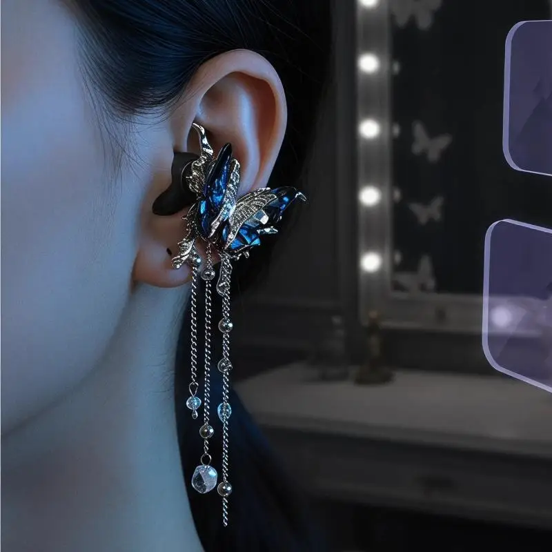 New Butterfly Ear Clips Open-Fit Earbuds Decorative Accessories With Butterfly And Tassel Design