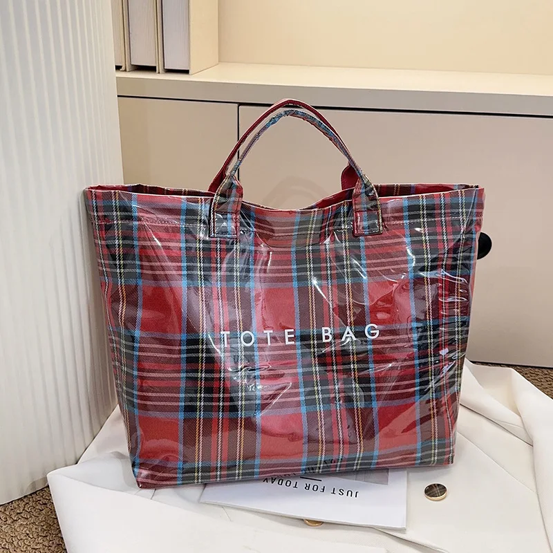 

Trendy Plaid Tote Bag Large Capacity Womens Shoulder Bag Stylish Crossbody Bag for Daily Use