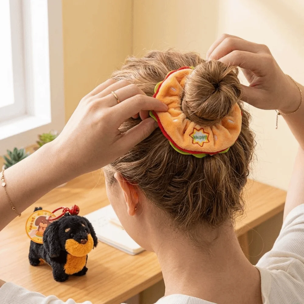 Multi-functional Plush Keychain Elastic Hair Tie Soft Skin-friendly Hair Tie Keychain Compact Lightweight Sturdy Metal Key Ring