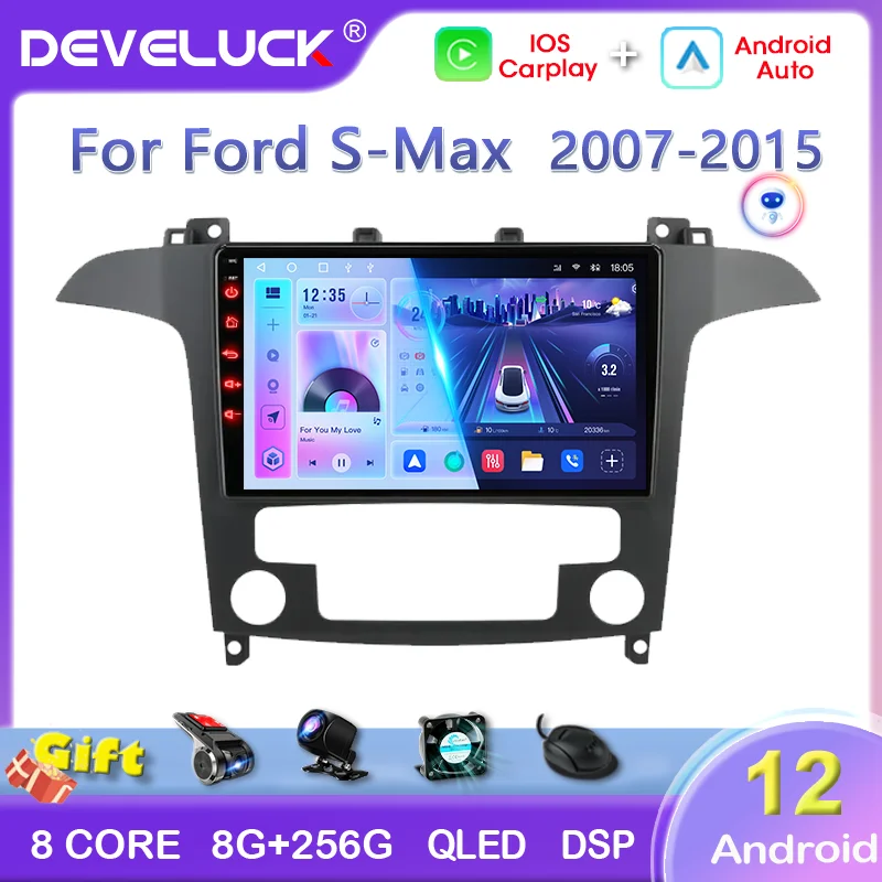 2 Din Android 12 Car Radio For Ford S Max S-MAX 2007-2015 Multimedia Video Player Navigation GPS Carplay DVD Split Screen RDS 4G