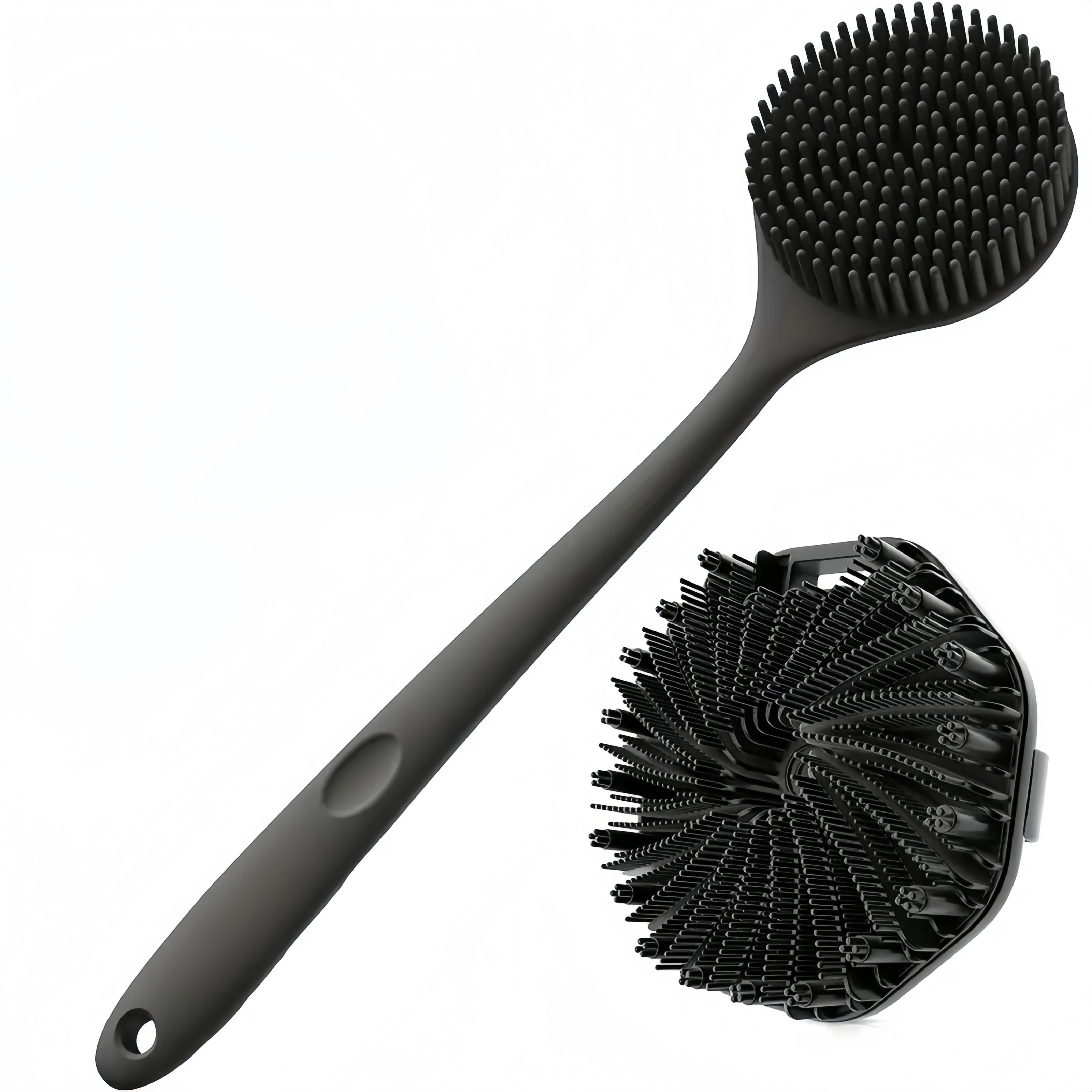 

Набор из 2 силиконовых щеток для ванны, включая одну силиконовую щетку для ванны с длинной ручкой и одну силиконовую щетку для скраба для тела