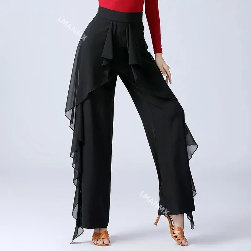 Women's National Standard Latin Dance Practice Pants, High Waist Wide-Leg Pants, Modern Frill, High-Grade, New,