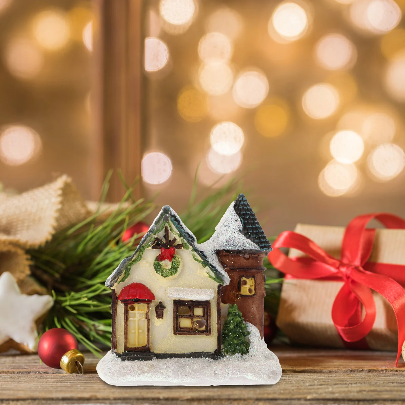 

1Pcs Xmas Glowing Resin House Ornament Miniature Christmas Decorative Home Tabletop Xmas Ornament Christmas Decor